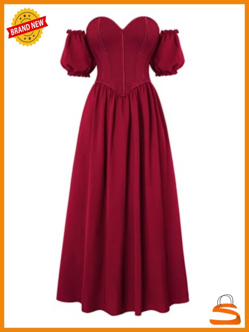 Off Shoulder Corset Dress Sweetheart Puff Sleeve Renaissance Dress A-Line Midi